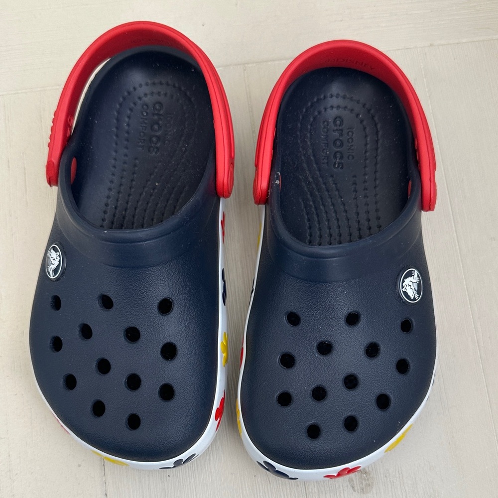 CROCS Kids Black Clogs with Red Strap and Multicolor Mickey Trim - Picture 2 of 7